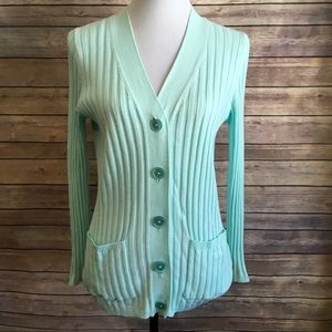 Talbots Woman Petite Mint Green Ribbed Cardigan